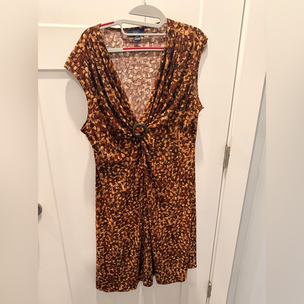 Chaps Sleeveless Dress Women’s XL Brown Abstract Print Ring Detail